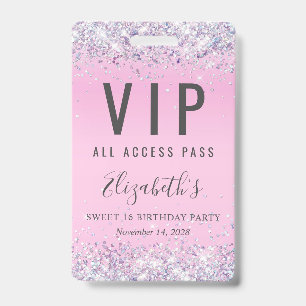VIP Pass Pink Glitzer Sweet 16 Geburtstagsparty Ausweis