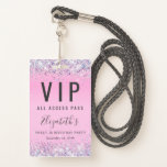 VIP Pass Pink Glitzer Sweet 16 Geburtstagsparty Ausweis<br><div class="desc">Ein einzigartiges 16-jähriges Jubiläum, das auch als Abzeichen für die Gäste dient, am Party zu tragen und als Souvenir-Gastgeschenk behalten. Dieses hübsche Design zeichnet sich durch funkelnd holografische lila, rosa und silberne Imitate Glitzer Konfetti auf einem rosa Hintergrund, ihren Namen in einem weich grauen trendy Skript und "VIP All Access...</div>