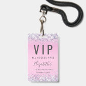 VIP Pass Pink Glitzern Birthday Party Ausweis (Front with Lanyard)