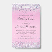 VIP Pass Pink Glitzern Birthday Party Ausweis (Back)