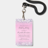 VIP Pass Pink Glitzern Birthday Party Ausweis (Back with Lanyard)