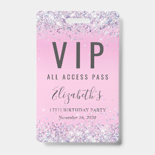 VIP Pass Pink Glitzern Birthday Party Ausweis
