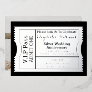 VIP-Pass Silberne Hochzeit Ticket Folieneinladung