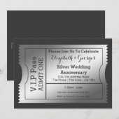VIP Pass Silver Wedding Anniversary Ticket Einladung (Vorne/Hinten)