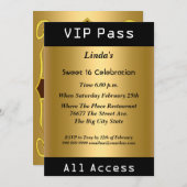 VIP Pass Sweet 16 Birthday Party Gold Einladung (Vorne/Hinten)