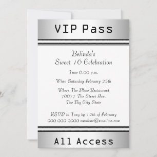 VIP-Pass Sweet 16 Geburtstagsfeier Weiß Einladung