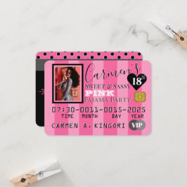VIP Pink & Black Foto Geburtstagspartei Kreditkart Einladung