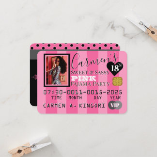 VIP Pink & Black Foto Geburtstagspartei Kreditkart Einladung