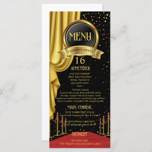 VIP, Red Carpet Birthday, Hollywood Birthday Menükarte (Vorne/Hinten)