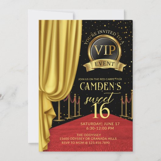 VIP, Red Carpet Birthday, Hollywood Birthday, Swee Einladung (Vorderseite)