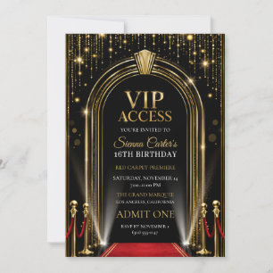 VIP-Rotkarpetten Hollywood Gold Geburtstagseinladu Einladung