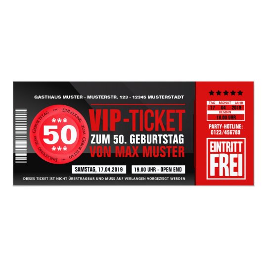 Vip Ticket Einladungskarten Rot Zazzle De