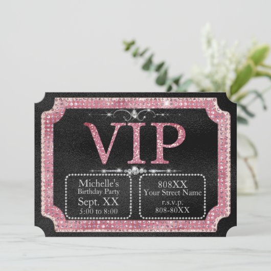 VIP-Ticket für Black & Pink Diamonds Einladung (Stehend Vorderseite)