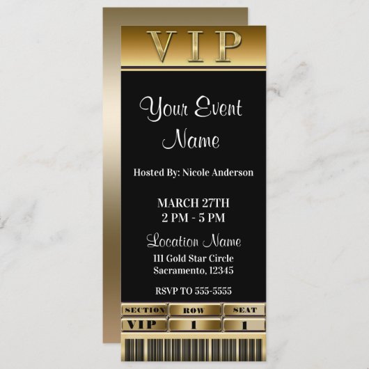 VIP-Ticket für das Party Gold & Black Einladung (Vorne/Hinten)