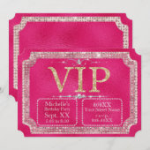 VIP-Ticket für Hot Pink & Gold Glitzer Einladung (Vorne/Hinten)