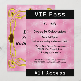 VIP-Ticket Sweet 16 Geburtstagsfeier Rosa Einladung