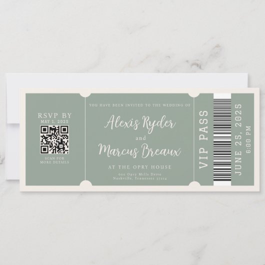VIP Ticket Trendy Sage Wedding Einladung (Vorderseite)