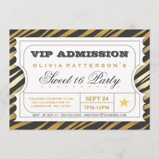 VIP-Ticket Zebra Glam Sweet 16 Geburtstagsparty Einladung