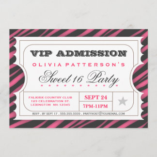 VIP-Ticket Zebra Glam Sweet 16 Geburtstagsparty Einladung