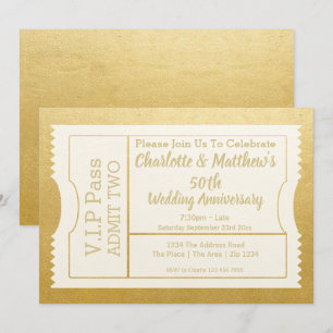 VIP-Ticket zum 50-jährigen Jubiläum Faux-Gold Einladung