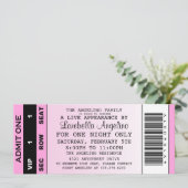 VIP-Ticket zum Geburtstag (hellrosa) Einladung (Stehend Vorderseite)