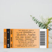 VIP-Ticket zum Geburtstag (Orange) Einladung (Stehend Vorderseite)