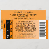 VIP-Ticket zum Geburtstag (Orange) Einladung (Vorne/Hinten)