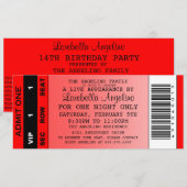 VIP-Ticket zum Geburtstag (Rot) Einladung (Vorne/Hinten)