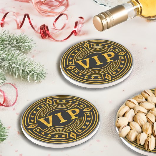 VIP Very Special Person Gold and Black Retro Chic Getränkeuntersetzer
