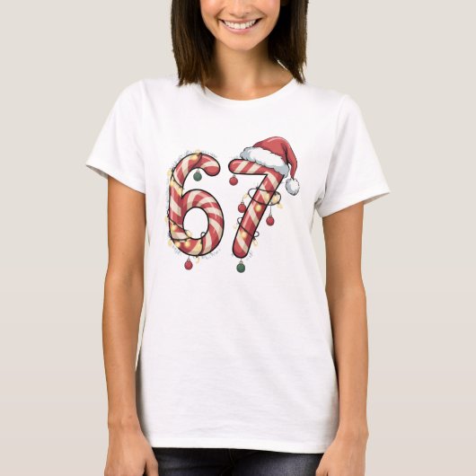 Viral Six Seven (6-7) Candy Cane Meme Christmas T-Shirt (Vorderseite)