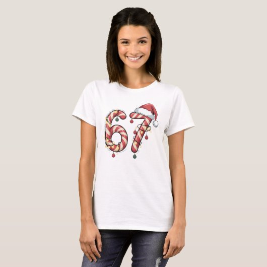 Viral Six Seven (6-7) Candy Cane Meme Christmas T-Shirt (Vorne ganz)