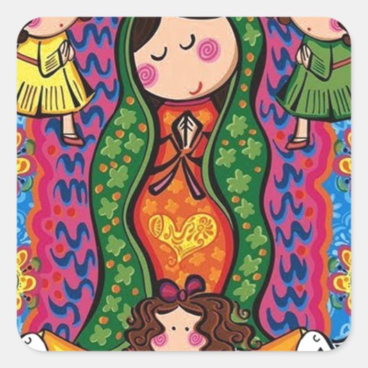 VIRGEN DE GUADALUPE CARICATURA 05 ZOLLBARER PRO QUADRATISCHER AUFKLEBER (Vorderseite)