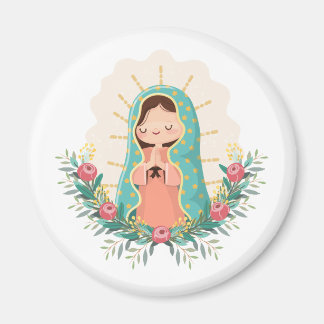 Virgen de Guadalupe kawaii adornada con flores Magnet