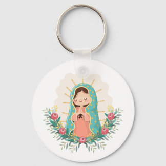 Virgen de Guadalupe kawaii adornada con flores Schlüsselanhänger