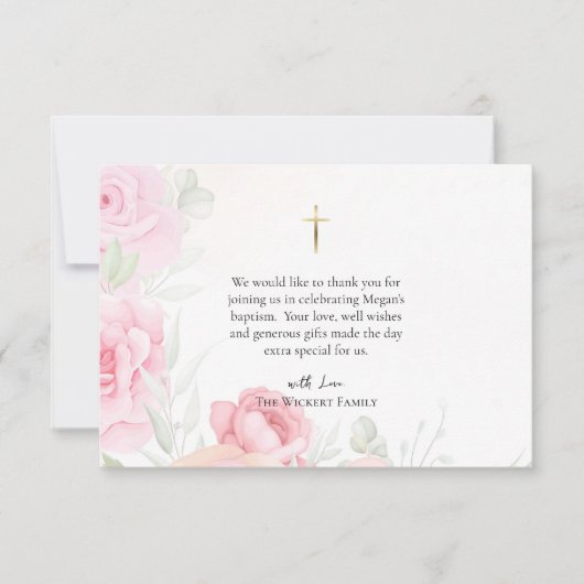 Virgin and Child Soft Pink Roses Catholic Baptism  Dankeskarte (Vorderseite)