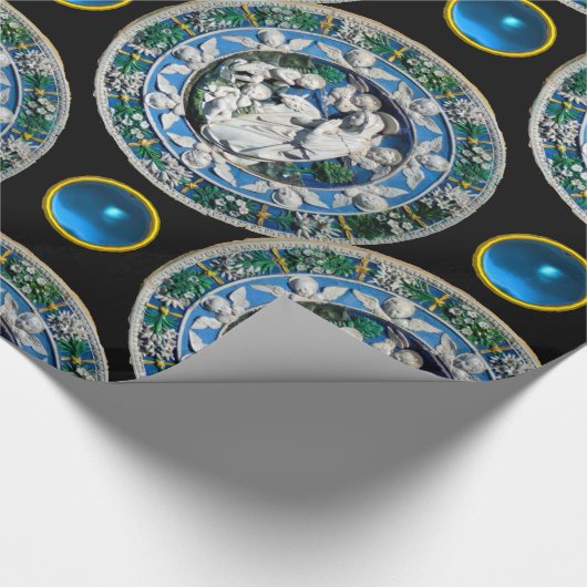 VIRGIN AND CHILD WITH ANGELS, Round Blue Sapphire Geschenkpapier (Ecke)