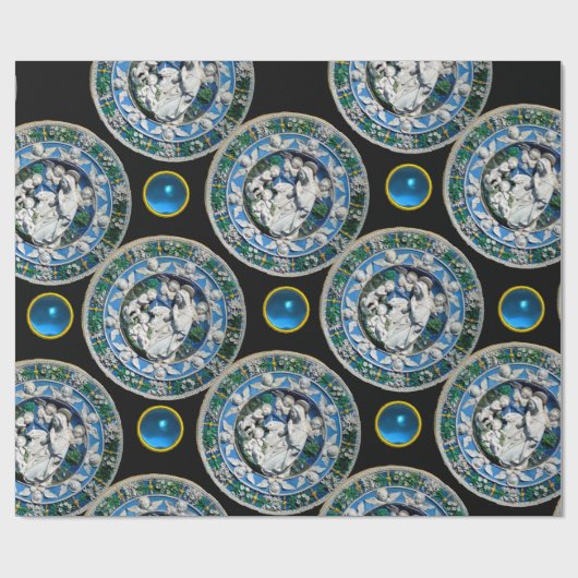 VIRGIN AND CHILD WITH ANGELS, Round Blue Sapphire Geschenkpapier (Flach)