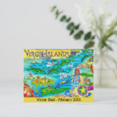 Virgin Islands Illustrated Map Postcard Postkarte (Stehend Vorderseite)