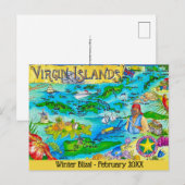Virgin Islands Illustrated Map Postcard Postkarte (Vorne/Hinten)