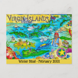 Virgin Islands Illustrated Map Postcard Postkarte