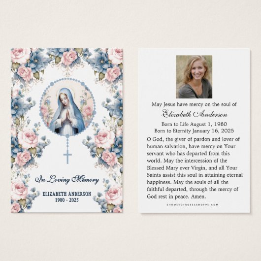 Virgin Mary Catholic Funeral Photo Holy Card - (Vorne & Hinten)