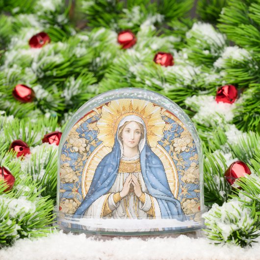 Virgin Mary in Blues and Golds Flower Frame Schneekugeln (Weihnachten)