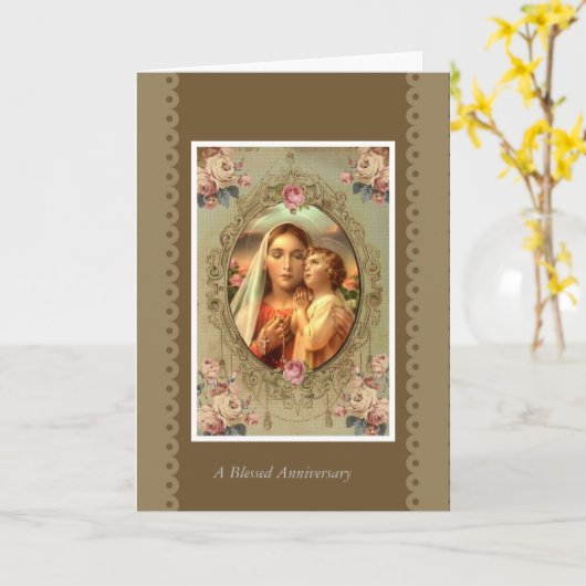 VIRGIN MARY ROSARY CHILD JESUS ROSES KARTE (Gelbe Blume)