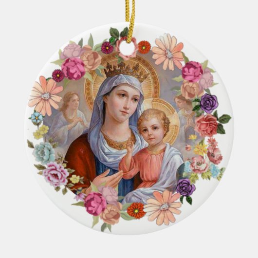 Virgin Mother Mary Crown Baby Jesus Angels Flowers Keramikornament (Vorne)