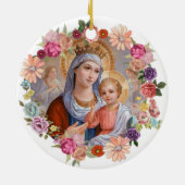 Virgin Mother Mary Crown Baby Jesus Angels Flowers Keramikornament (Hinten)