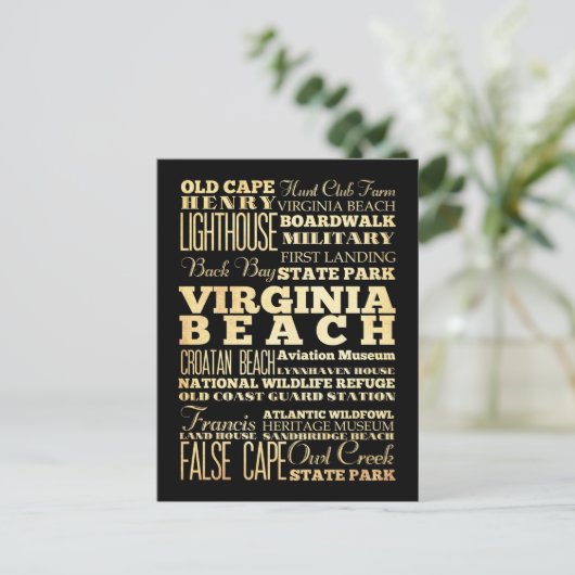 Virgina Beach City of Virgina Staat Typografie Postkarte (Stehend Vorderseite)