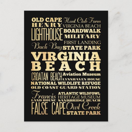 Virgina Beach City of Virgina Staat Typografie Postkarte (Vorderseite)