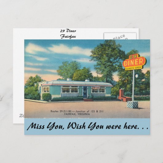 Virginia, 29 Diner, Fairfax Postkarte (Vorne/Hinten)