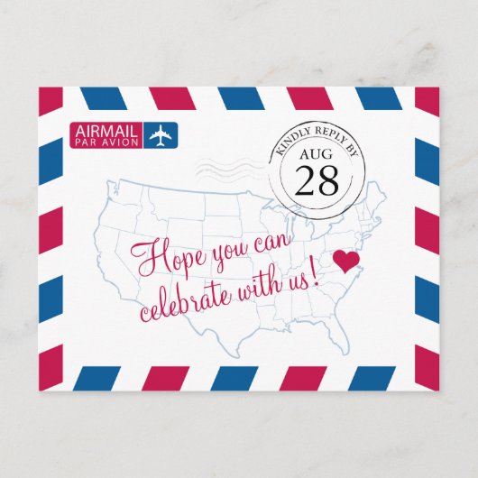 Virginia Airmail WEDDING RSVP Einladungspostkarte (Vorderseite)