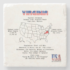 Virginia American Staat auf einer Karte und nützli Steinuntersetzer